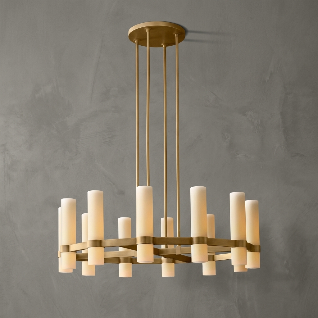 Anello Round Milk Glass Chandelier 36"