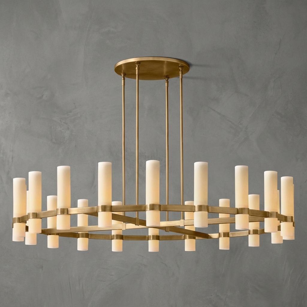 Anello Round Milk Glass Chandelier 60"