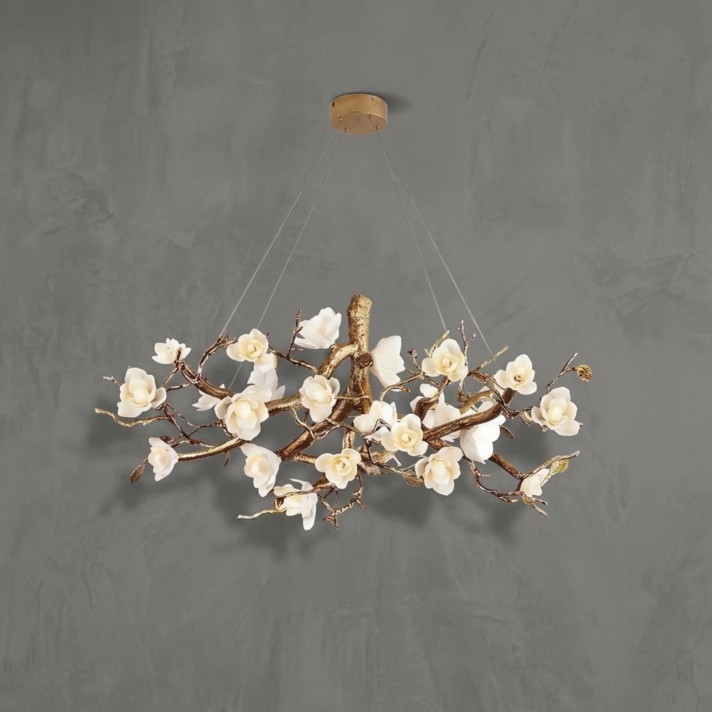 Magnolia Branch Brass Chandelier