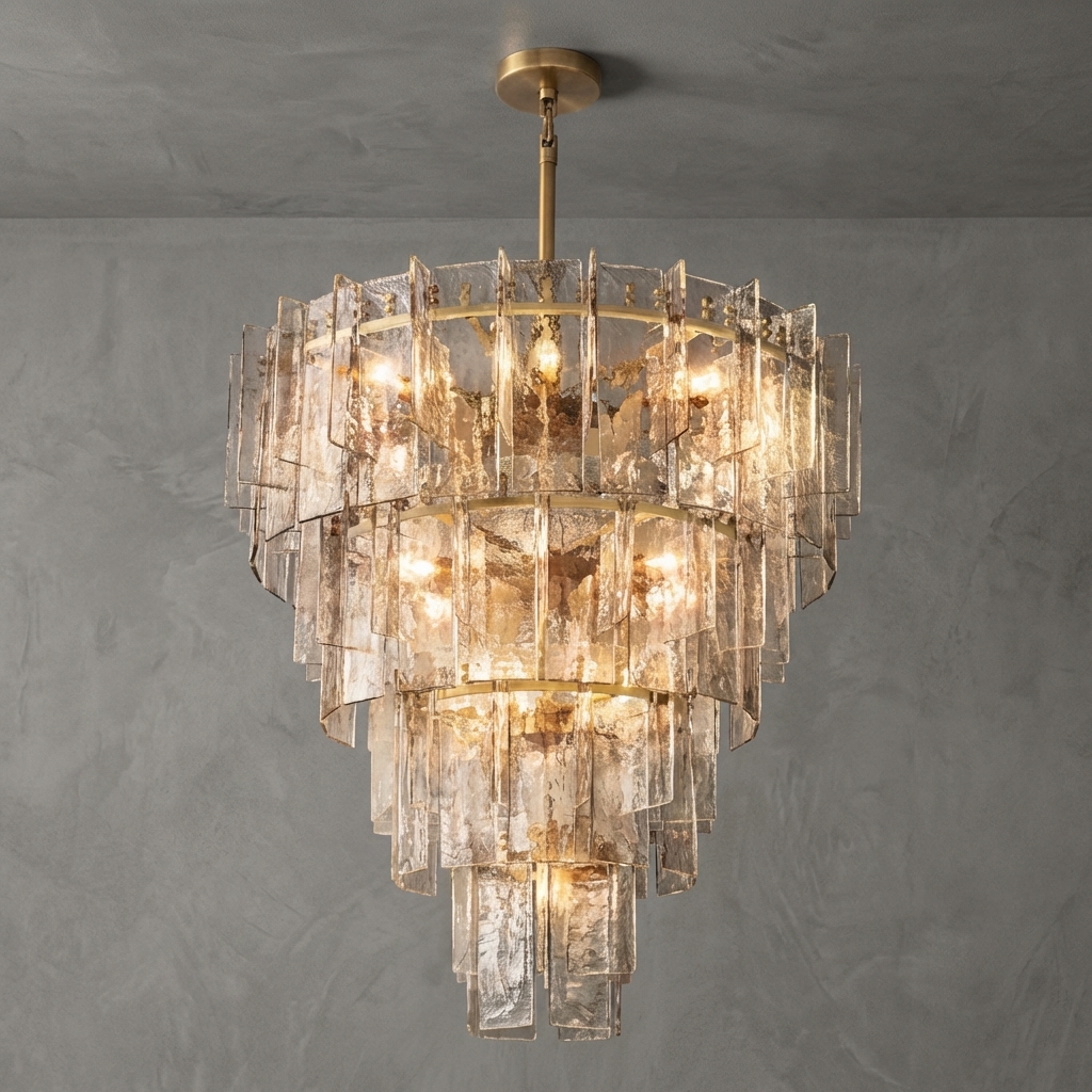 Glacière SMOKE GLASS TIERED CHANDELIER 47"