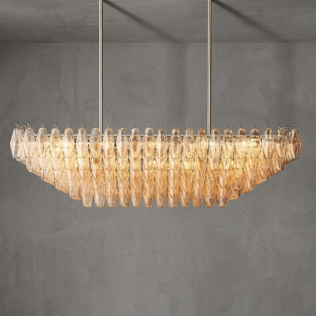 Poliedra Clear Glass Tiered Rectangular Chandelier 54''
