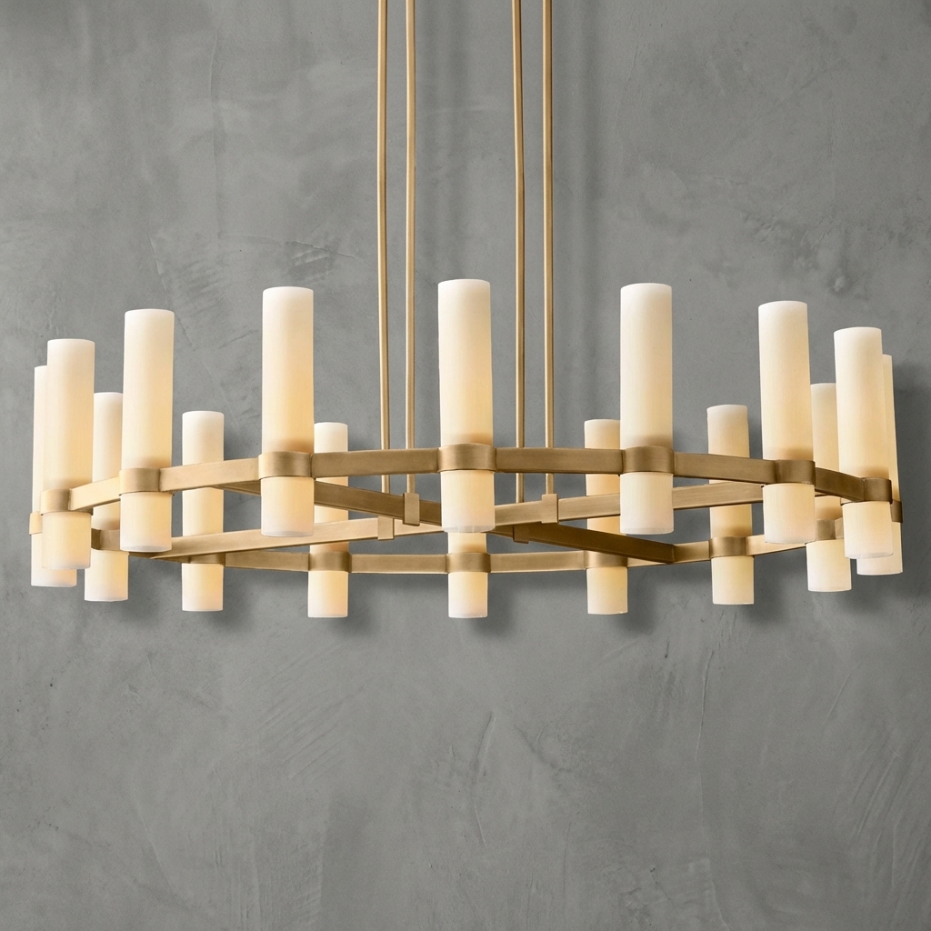 Anello Round Milk Glass Chandelier 48"