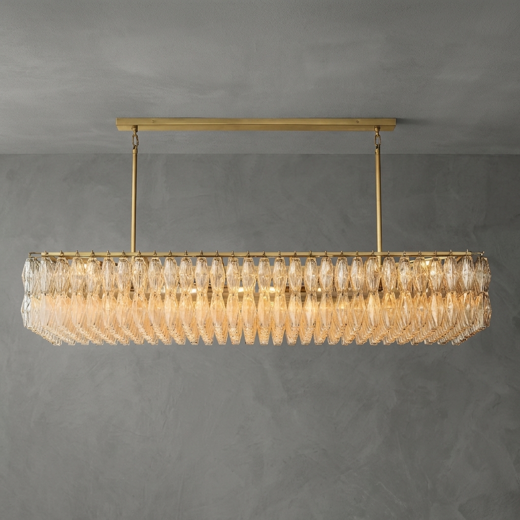 Poliedra Clear Glass Rectangular Chandelier 74"