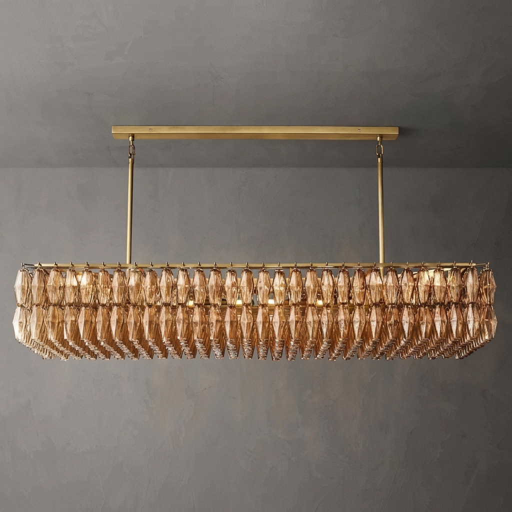 Poliedra Smoke Glass Rectangular Chandelier 74"