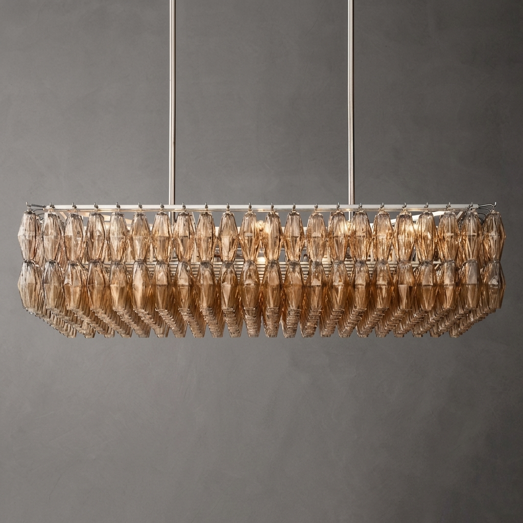 Poliedra Glass Rectangular Chandelier 54"