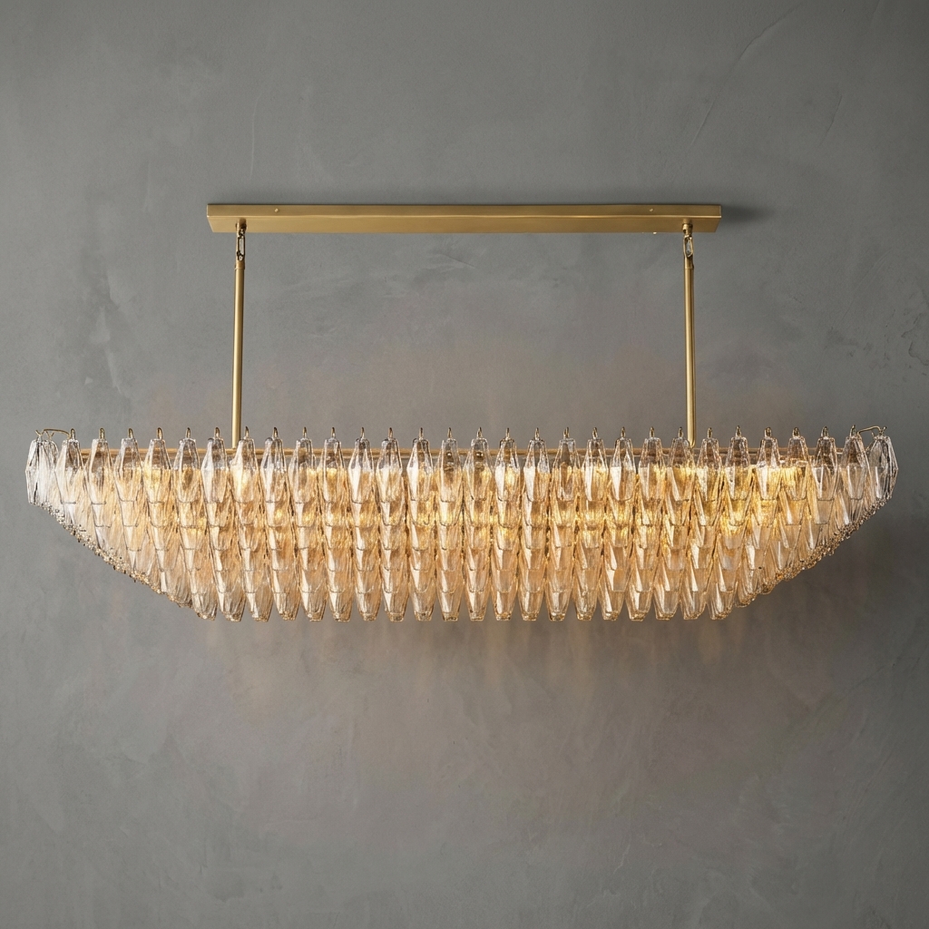 Poliedra Glass Tiered Rectangular Chandelier 74"