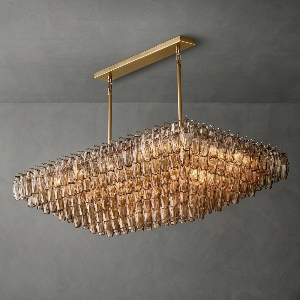 Poliedra Smoke Glass Tiered Rectangular Chandelier 54''