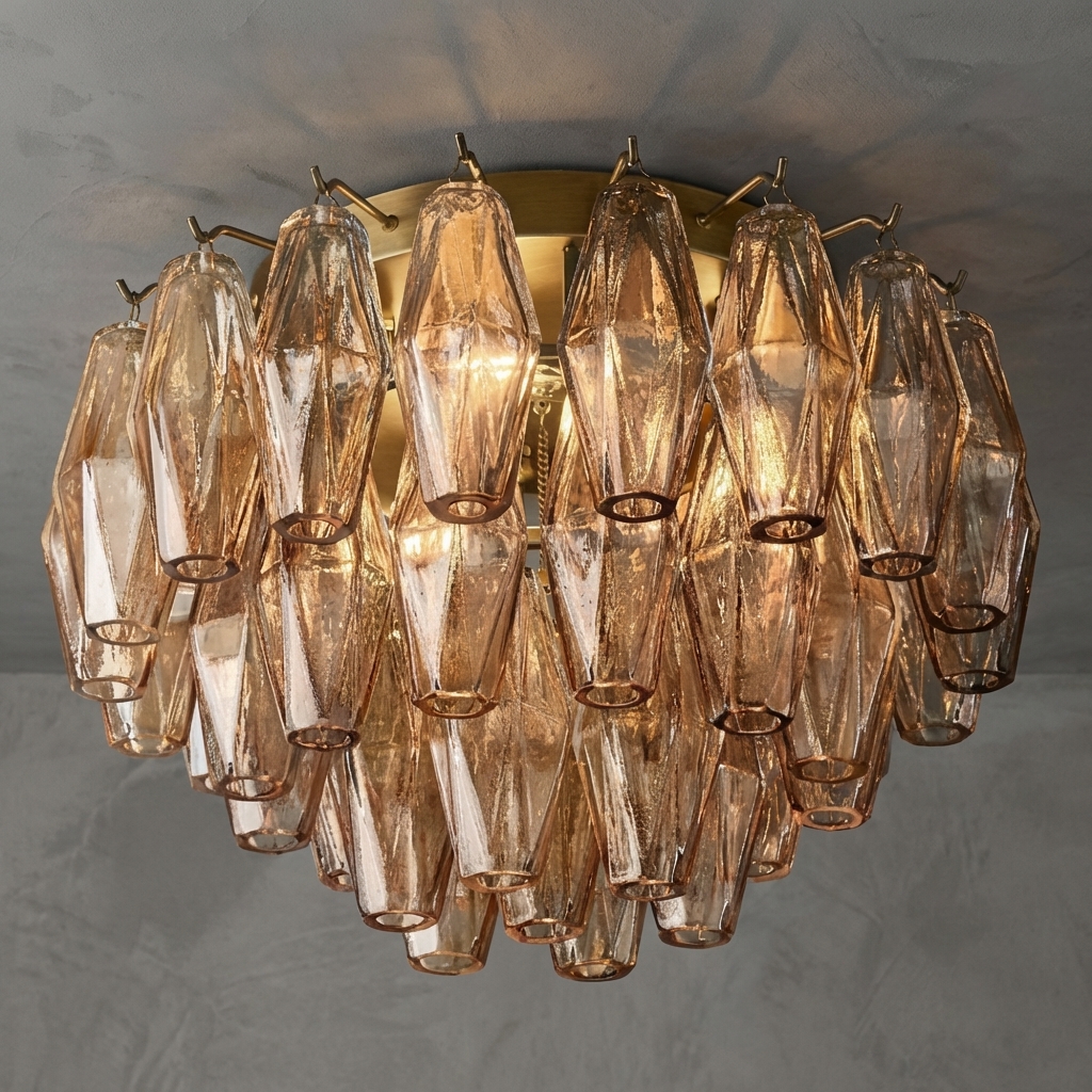 Poliedra Smoke Glass Flushmount 17"