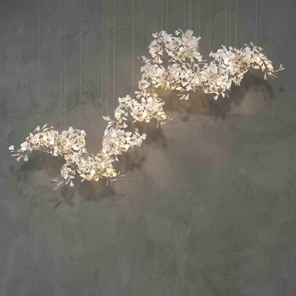 Biloba Classic Large Ceramic Flower Artistic Branch Chandelier