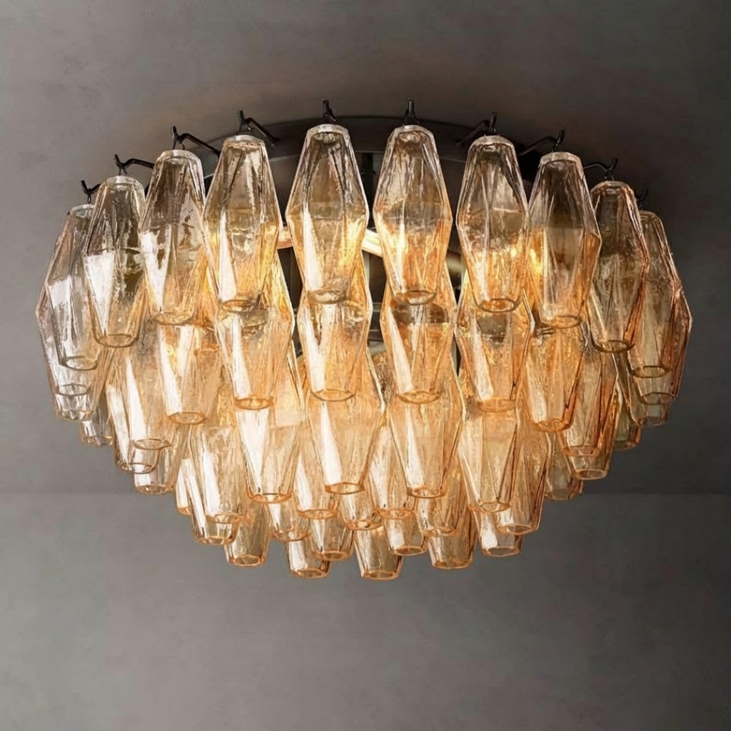 Poliedra Clear Glass Flushmount 22"
